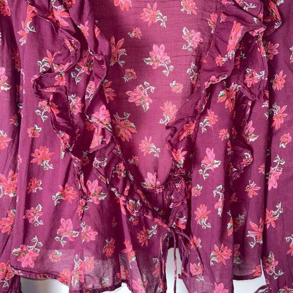 FREE PEOPLE AMANDA RUFFLE LONG SLEEVE TOP PINK SIZE S - Picture 3 of 12